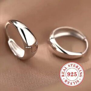 Smooth Silvery Thick Circle Earrings 925 Pure Silvery Low Allergy Jewelry Elegan